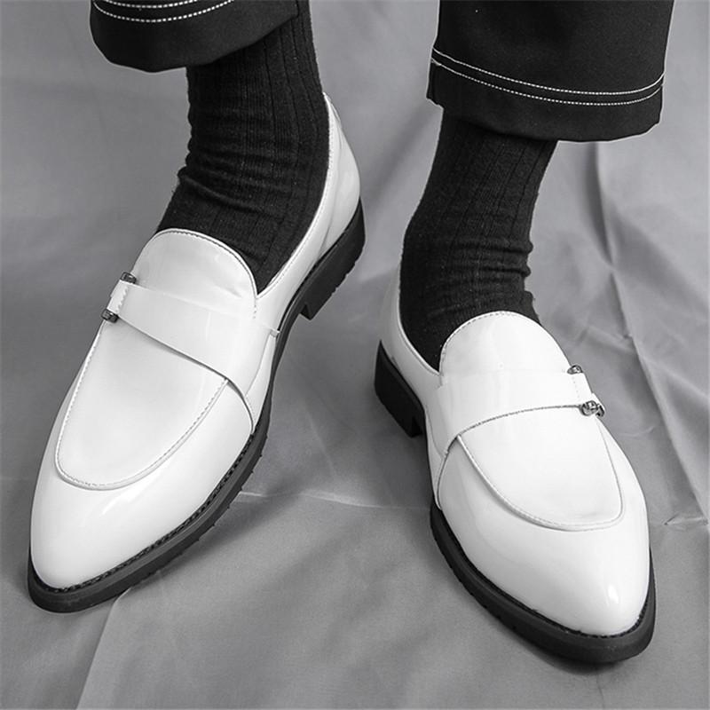 Fashion New Men's White Patent Leather Casual Shoes Luxury Designer Male Formal Wedding Dress Monk Strap Loafers Homecoming Footwear