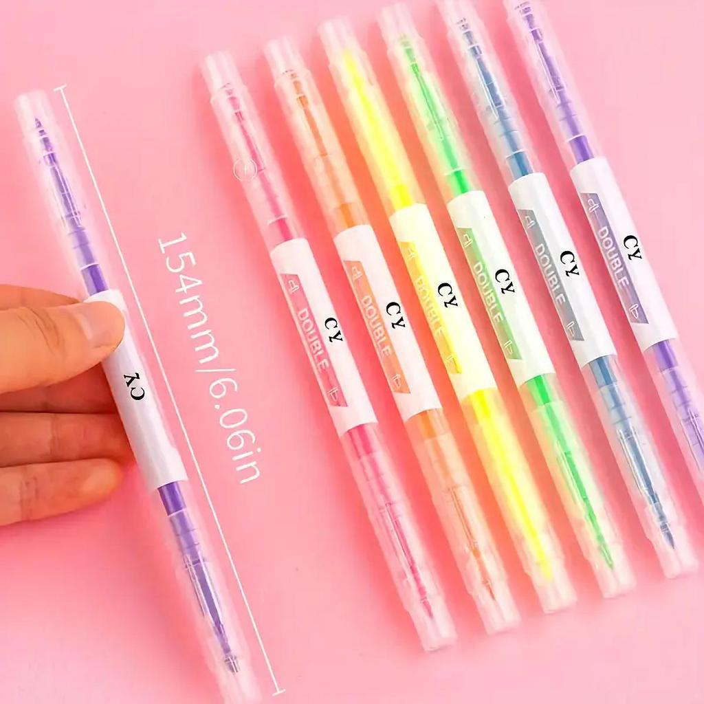 6pcs Dual-Ended Highlighter Marker Pens - Essential for Students & Creatives - Vibrant Colors for Note-Taking and Art Projects