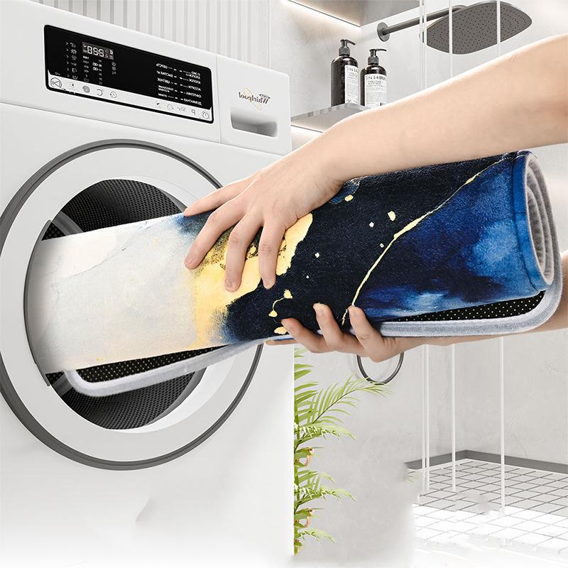 Marble Household Bathroom Absorbent Floor Mats, Light Luxury, High-end Imitation Cashmere Toilet Non-slip Mats