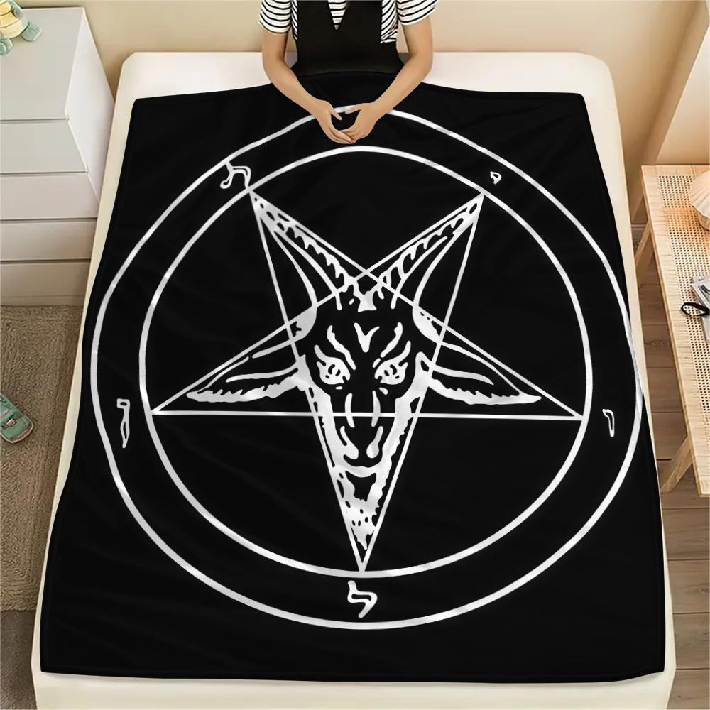 1PC Satan Symbol Print Flannel Blanket, High Quality All Seasons, Home Decor, Warmth and Comfort, Perfect for Christmas Gifts
