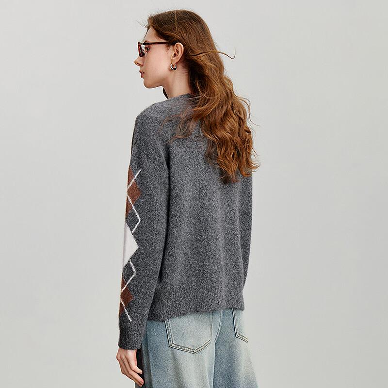 Women's V-Neck Retro Argyle Knitted Cardigan Sweater