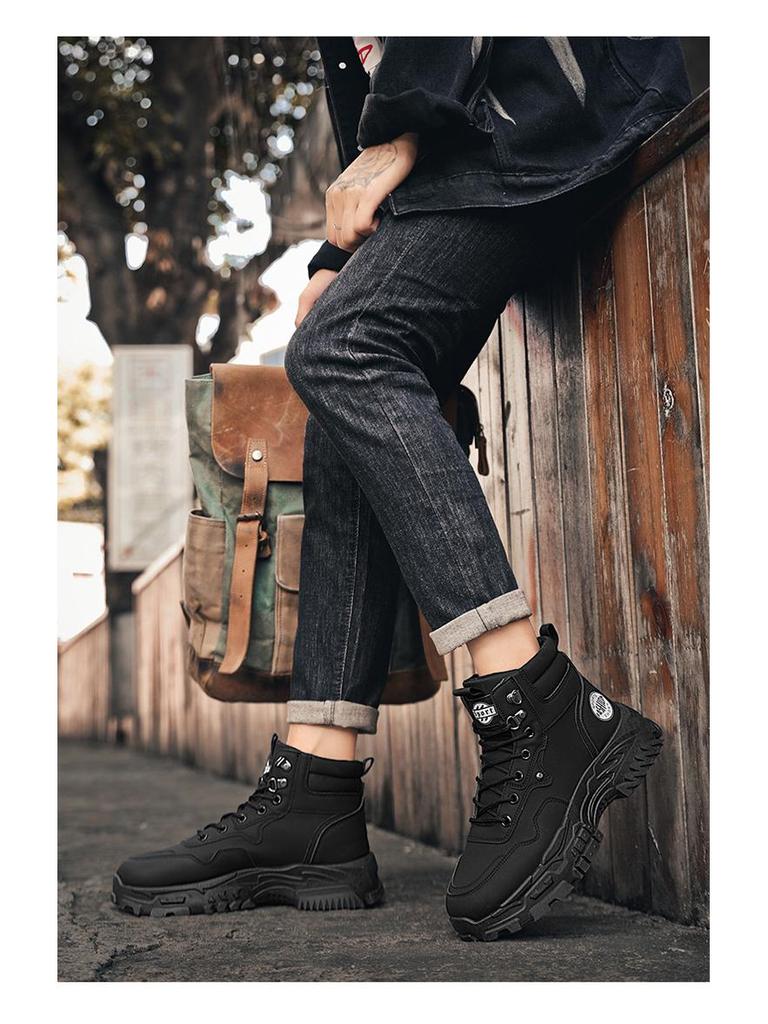Men's High-Top Leather Boots - Autumn Breathable, Korean Style, Thick Sole, Versatile Hiking Shoes