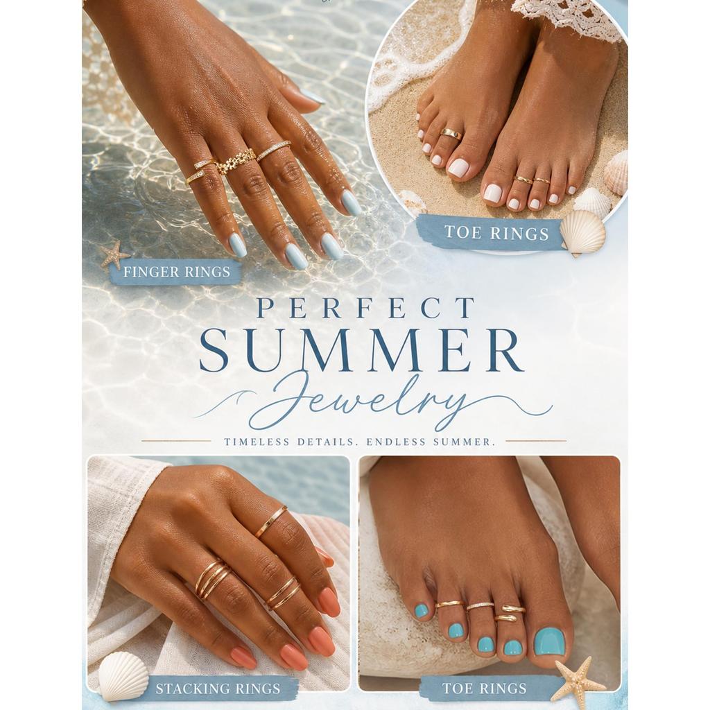Toe Rings for Women Non Tarnish 14K Gold Filled Adjustable Toe Ring Set Daisy CZ Plain Hug Triple Open Band Ring Summer Beach Foot Jewelry for Women