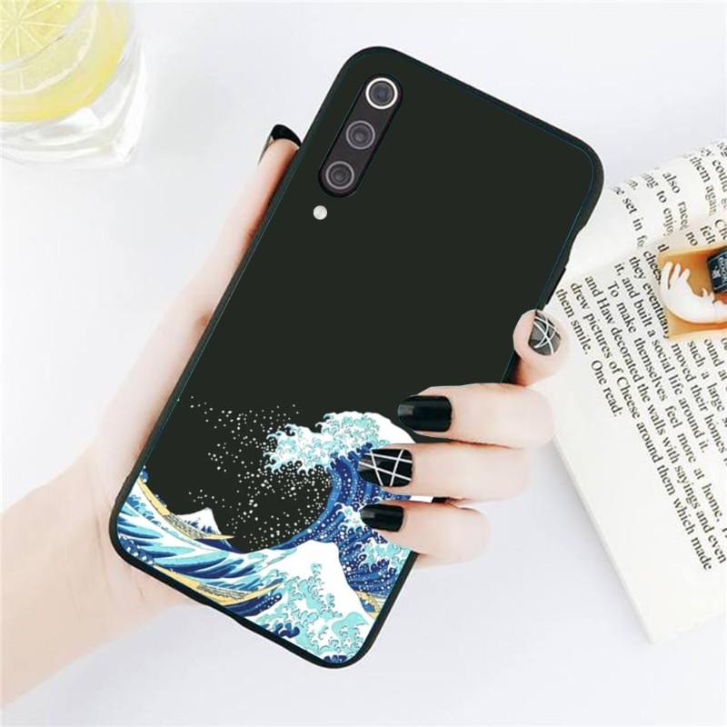Japanese Wave Sea Phone Case For Xiaomi Redmi Note 11 10 9T 8 7 Pro Redmi 9 9A 9C 8 7 6 Soft Black Phone Cover