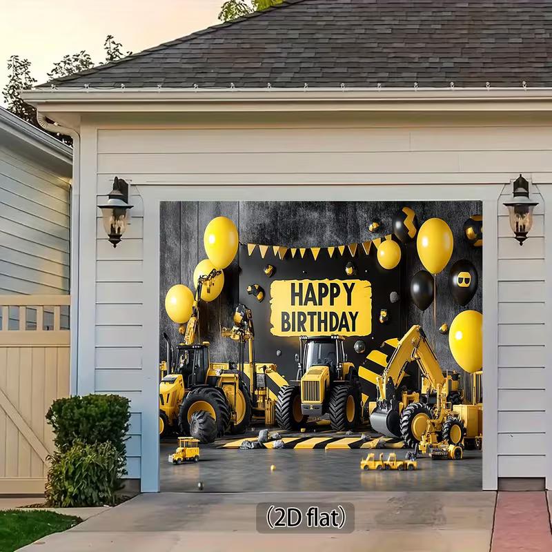 Fondo de Cumpleaños de Construcción Amarillo Negro 2D para Fotografía de Fiesta Infantil