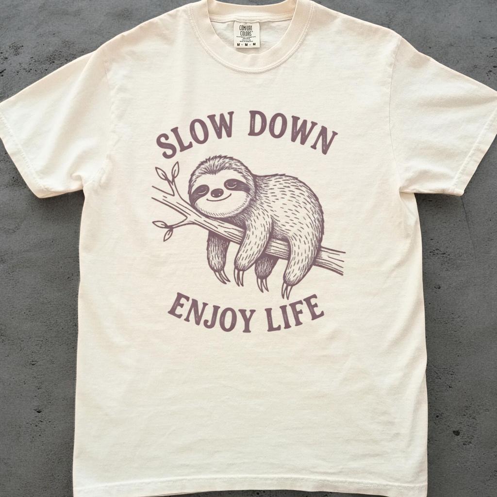 Sloth Shirt, Slow Down Enjoy Life Tee, Cute Sloth Lover Gift, Comfort Colors Sloth T Shirt, Funny Animal Graphic Tee, Relaxed Unisex Top
