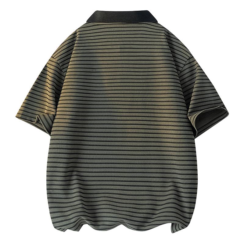 Men's casual lapel POLO shirt summer loose striped versatile short-sleeved T-shirt