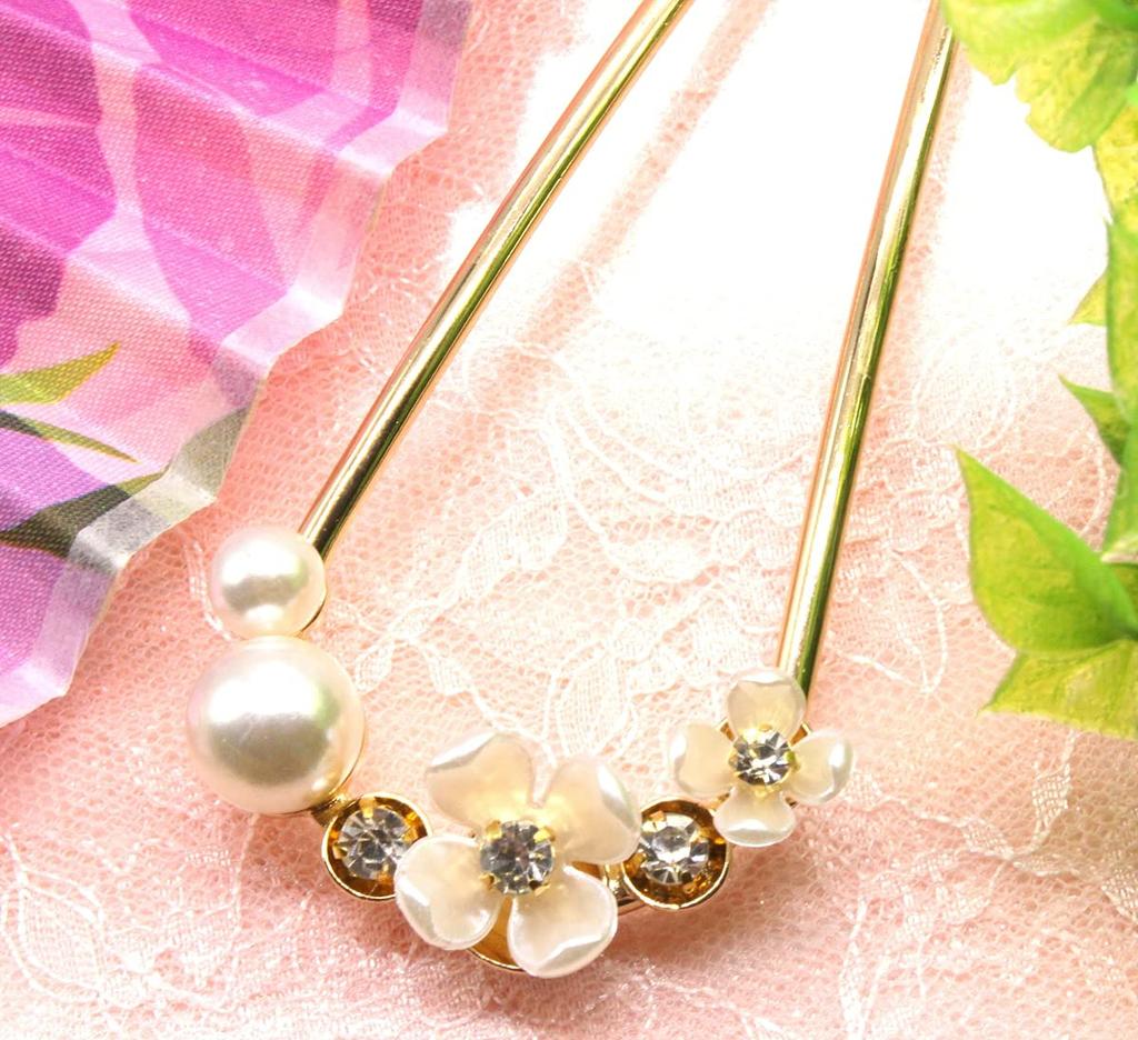 Miaomyao Hairpin Drumstick Hair Ornament Japanese Style Tomesode Metal Cubic Zirconia Flower Plum Blossom White Plum Pearl Bijou Comb Hair Accessory