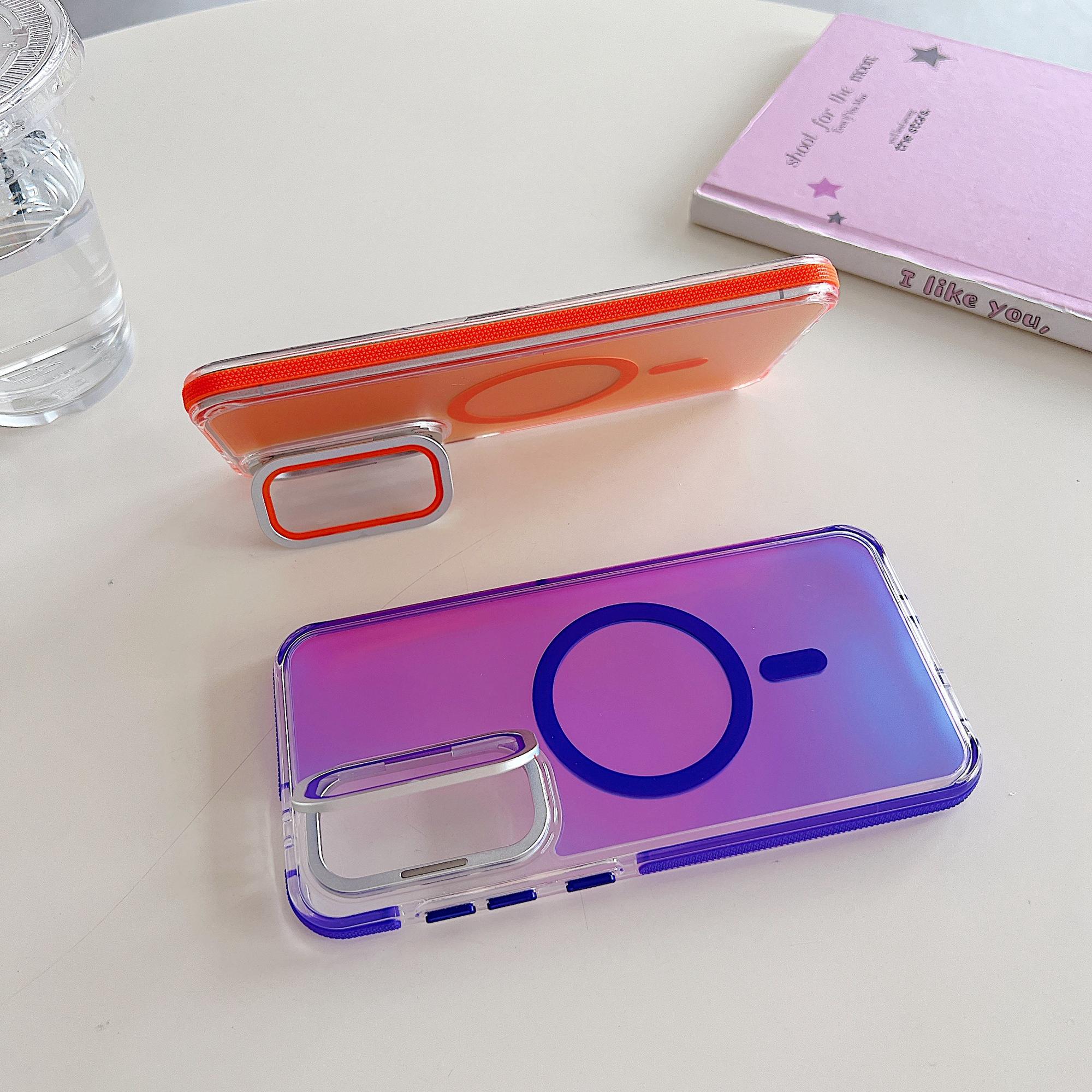 

For Samsung Galaxy A55 5G Magnetic Case TPU Acrylic Phone Back Cover with Lens Film and Kickstand Purple