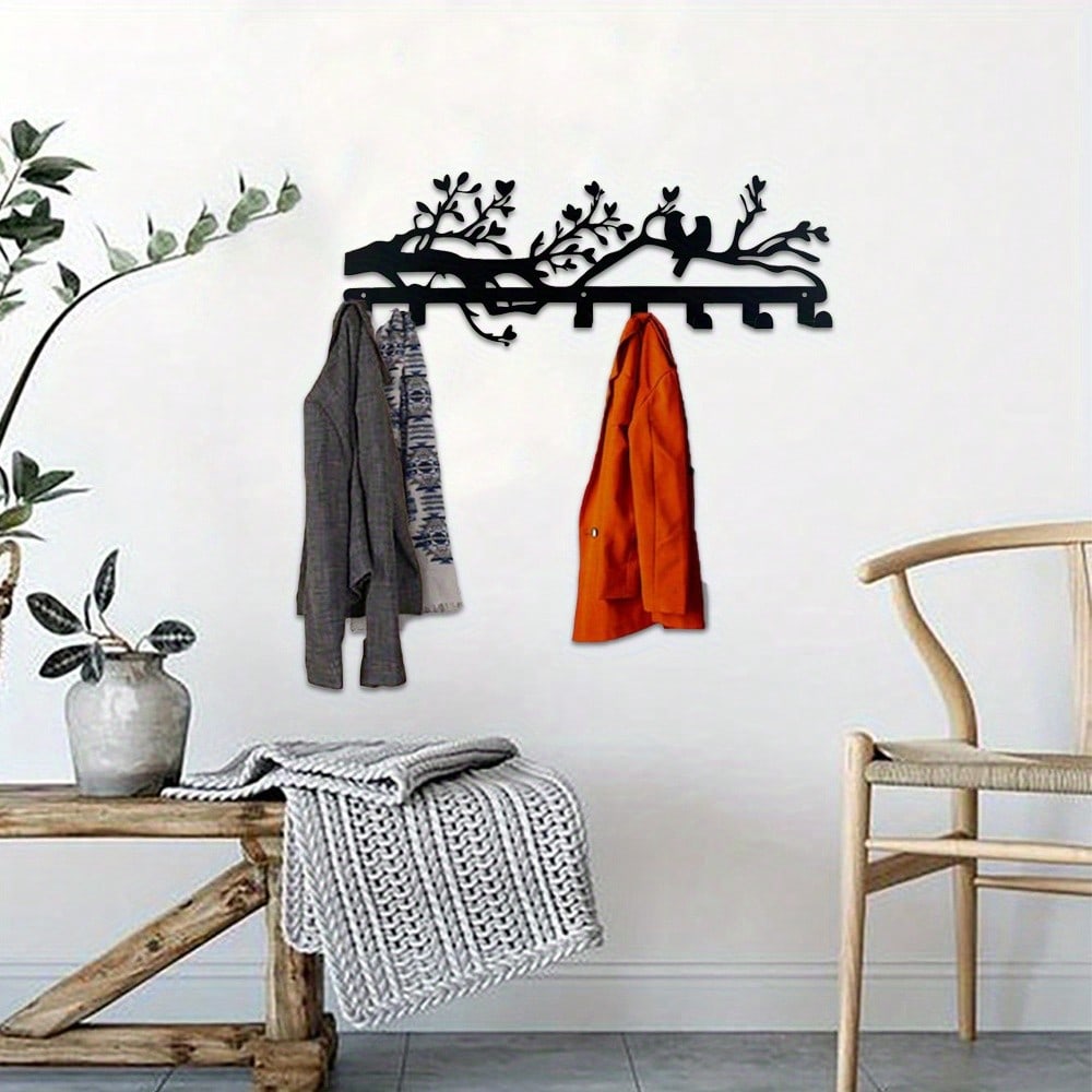Modern Bird Branch Key Holder Black Metal Wall Hook Easy Install Entryway Decor