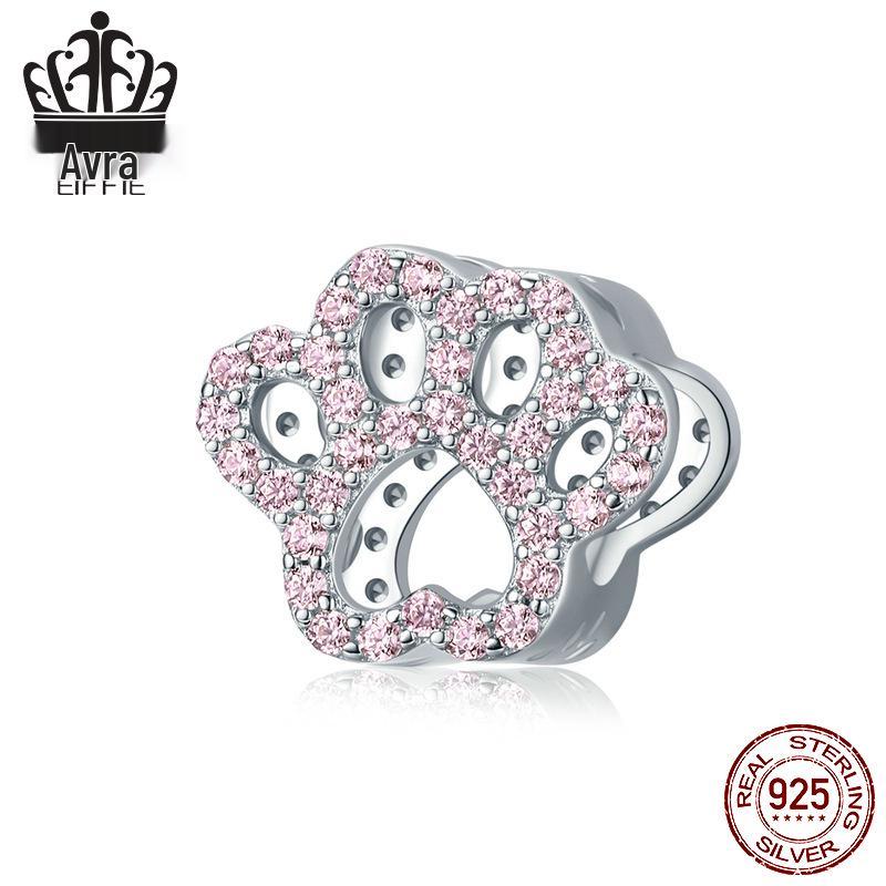 Bracciale Everlove in Argento Sterling s925 con Smalto Colorato a Forma di Zampa con Perline di Gatto e Cane