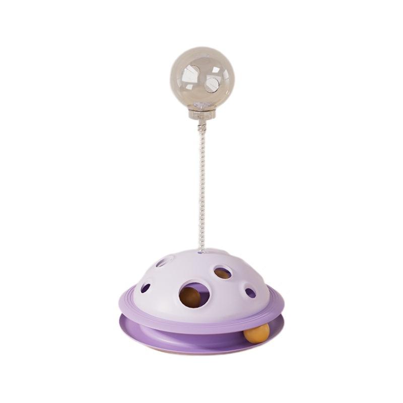 Leaky food ball turntable with spring cat play plate planet hole-picking toy, cat-pleasing pet toy