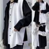 Herren Frühling Patchwork Dünnes Langarmhemd Locker Revers Geknöpftes Oberteil