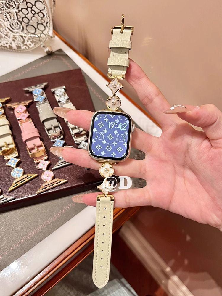 Lux Leather Four-Leaf Clover Metal Strap for Apple Watch S8, S9, S10