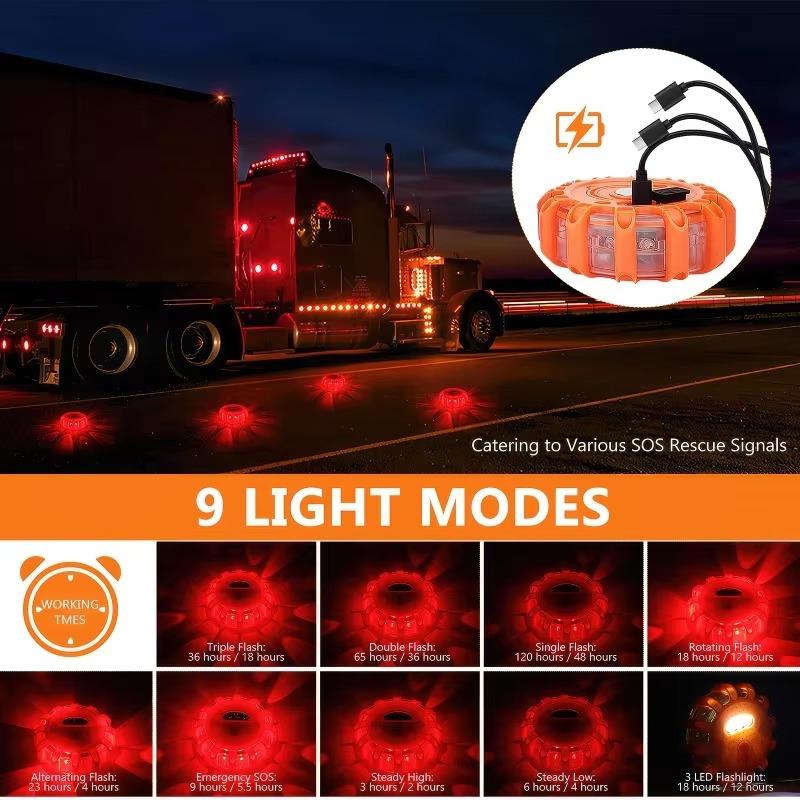USB Rechargeable Warning Light LED Road Flares Emergency Lights Roadside Safety Beacon Disc Flashing Magnetic Beacon
