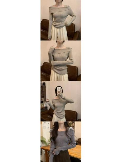 Women's Off-the-Shoulder Knitted Top: Early Autumn Style, Slim-Fit Base Layer with Unique Design Feel