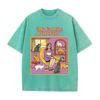 Distressed Purple Vintage Tee Funny Cat Lady My Family Portrait Cartoon Print Loose Oversized Short Sleeve Tshirt