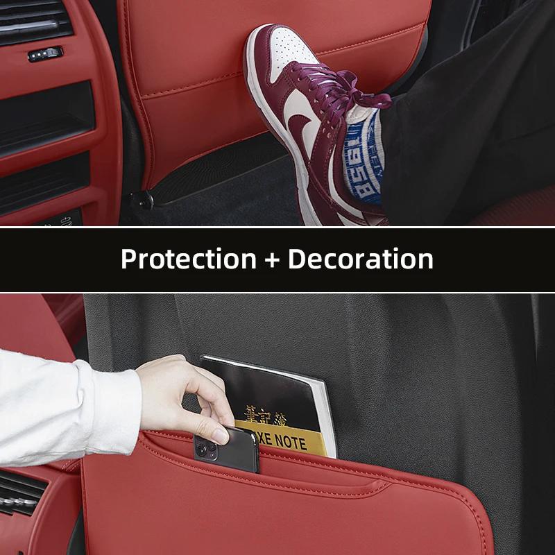 FHJX4 Hot For BMW Car Seat Backrest Anti Kick Protection Pad Leather Anti Scratch Cover For BMW E46 E90 E60 F30 F10 E39 i3 i4 X1 X2 X3