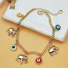 Bohemian Lucky Eye Charm Elephant Chain Link Bracelet Anklet Adjustable Handmade Copper Alloy Fashion Jewelry for Women Vacation