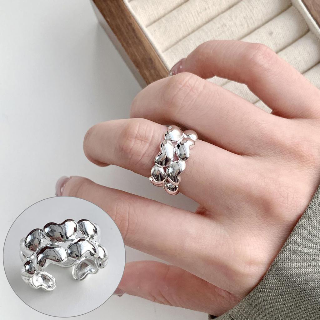 Korean Retro Geometric 925 Silver Plated Open Ring for Women