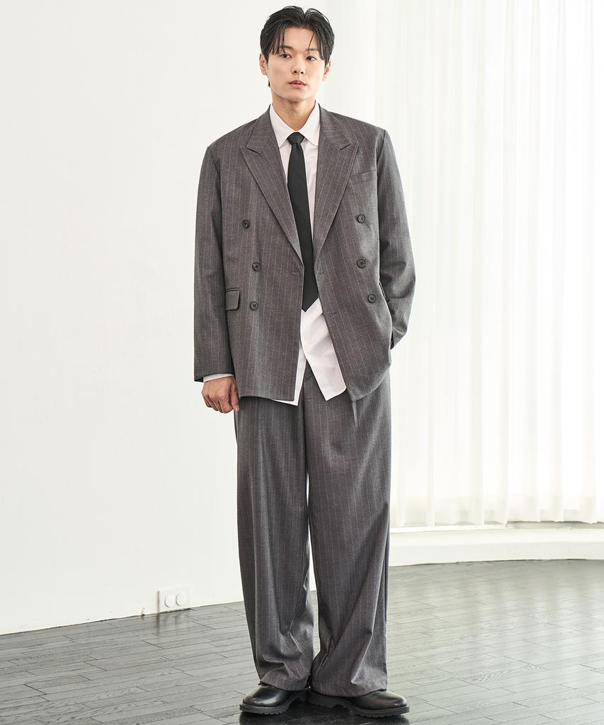Prairie Striped Double Blazer (Gray)