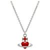 Fabianna Saturn Collar Retro Corazón Rojo Fuego Unisex Plata 630203HS-02P420