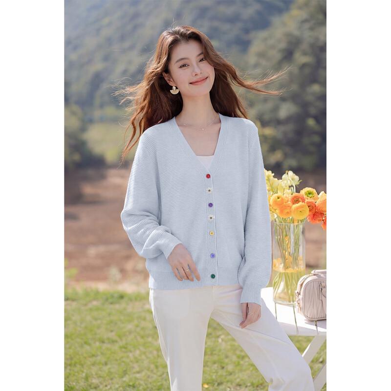 Mokana Women's V-Neck Knit Cardigan with Colorful Buttons