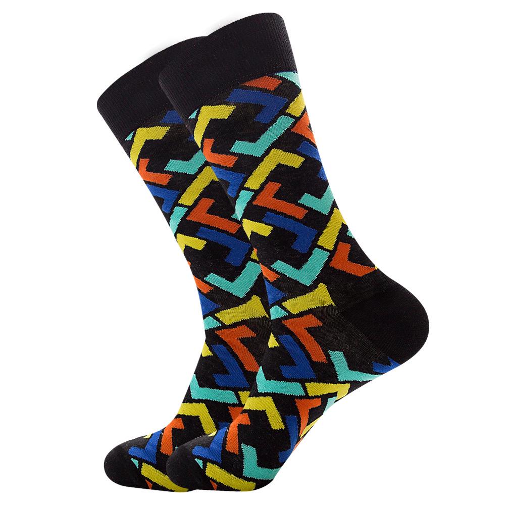 Socks Men's Latest Design Middle Tube Socks Autumn Socks Quality Business Geometric Lattice Colorful Mens Cotton Socks