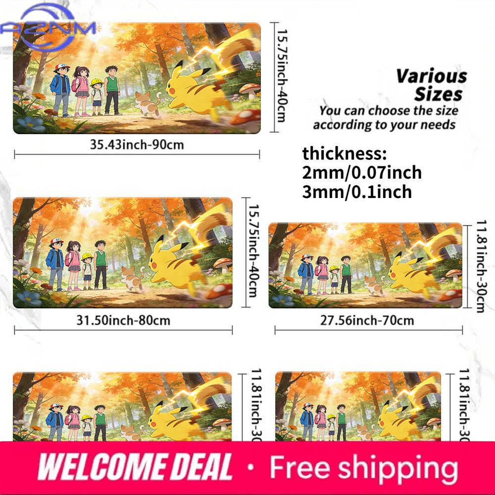 Pokemon Ash Pikachu Autumn Forest Adventure Gaming Mouse Pad NonSlip Desk Mat 30x80x0.2cm