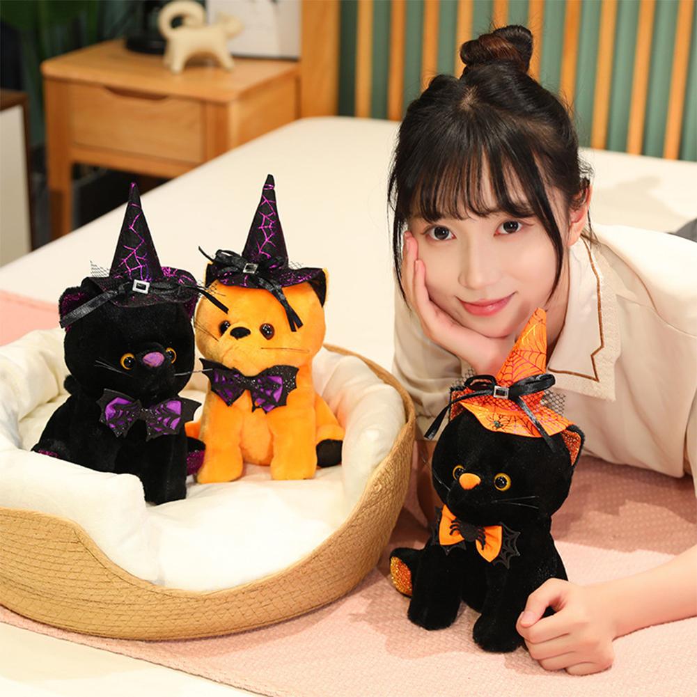 Halloween Black Cat Stuffed Toy For Kids Cartoon Animal Plush Pillow Halloween Decoration Gifts For Girls & Boys