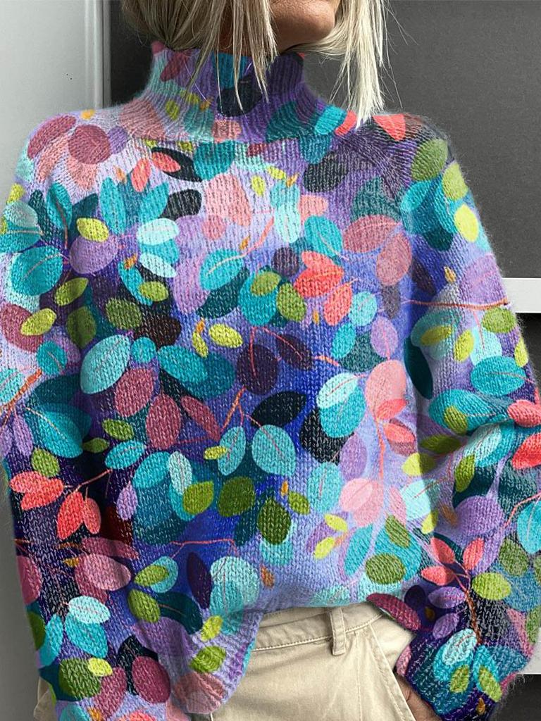 New Christmas abstract print casual cape jacket cardigan thick needle sweater