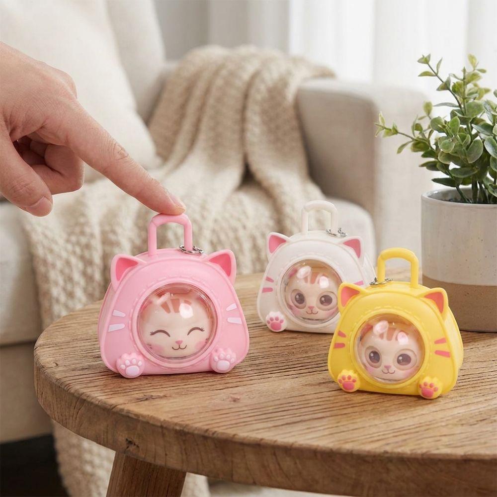 Multi Expression Eye Changing Cat Bag Keychain Funny Capsule Cat Key Chain Gift for Best Friends