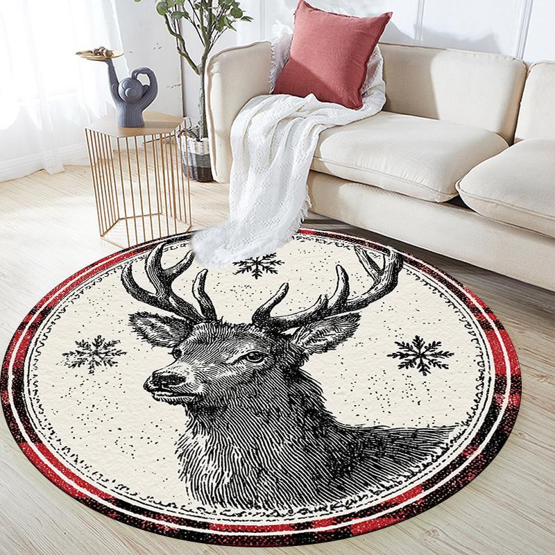 

Christmas Reindeer pattern round rug,Carpet Rug for Living Room Bedroom Sofa Playroom Decor,Non-slip Floor Mat,Holiday Gifts and Birthday Gifts 80cmx80cm