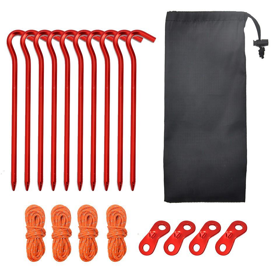 Aluminum Alloy Camping Tent Stakes with Hammer & Windproof Rope Set