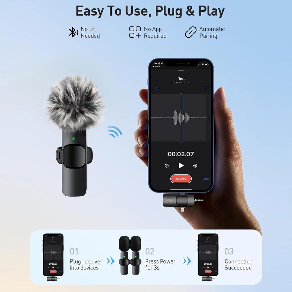 Wireless Lavalier Microphone Noise Cancelling Mini Clip Microphone for Podcasting Interviewing Vlogging Studio