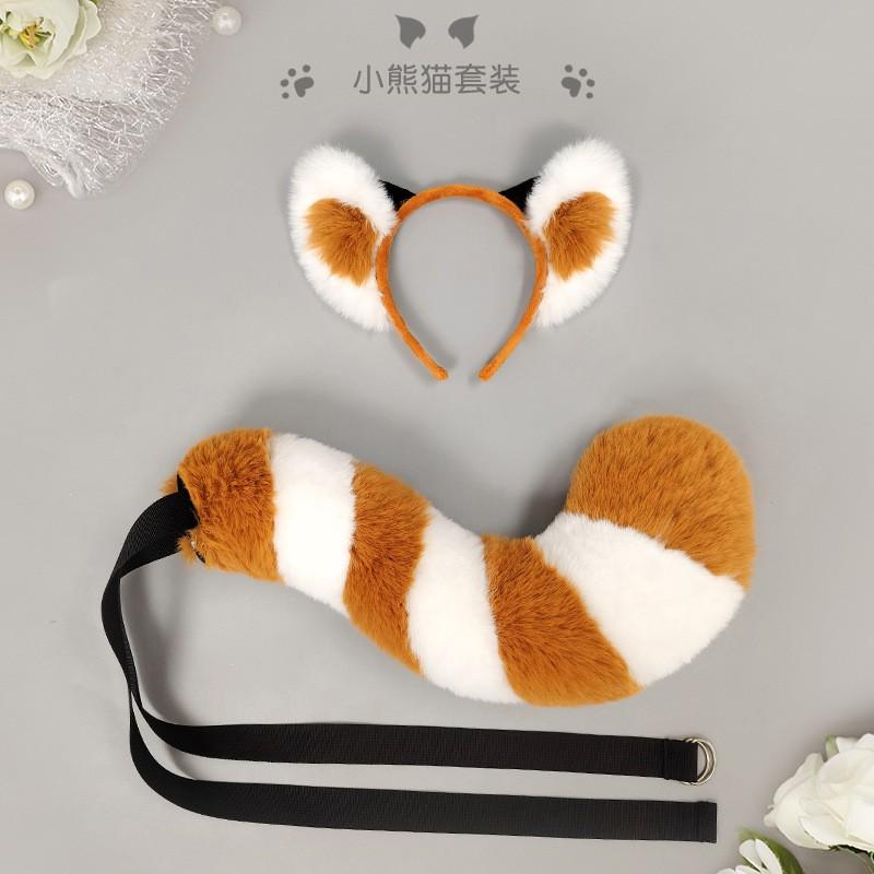 Set Orecchie e Coda da Panda Rosso Fascia Accessorio Costume di Halloween Festa Cosplay Adulto