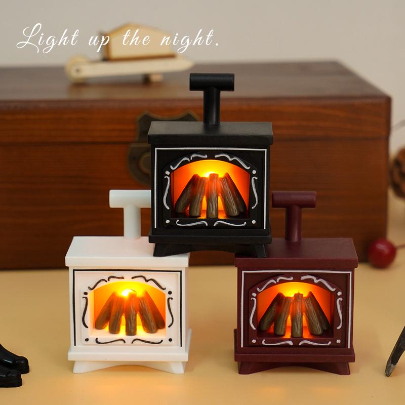 LED Retro Fireplace Candle Dollhouse Light - Simulated Flame Atmosphere Night Light