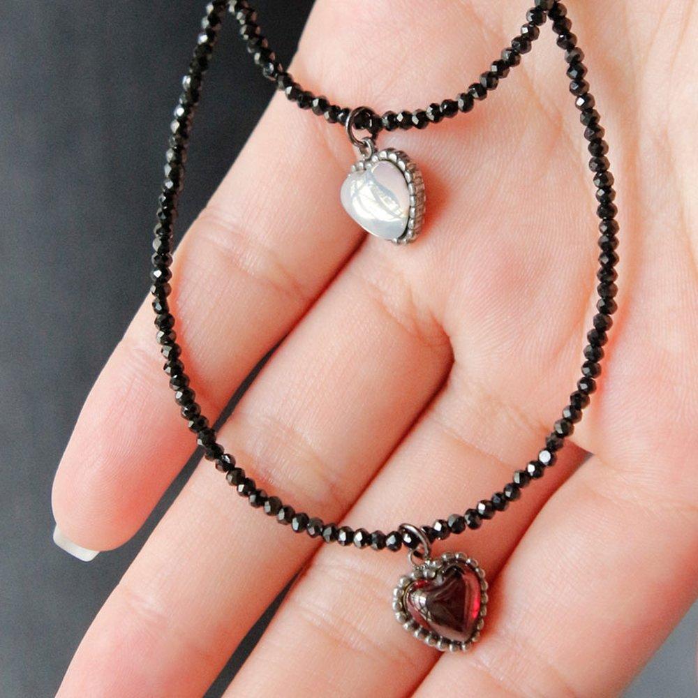 J.Lauren Black Spinel Gemstone Heart Necklace N01134