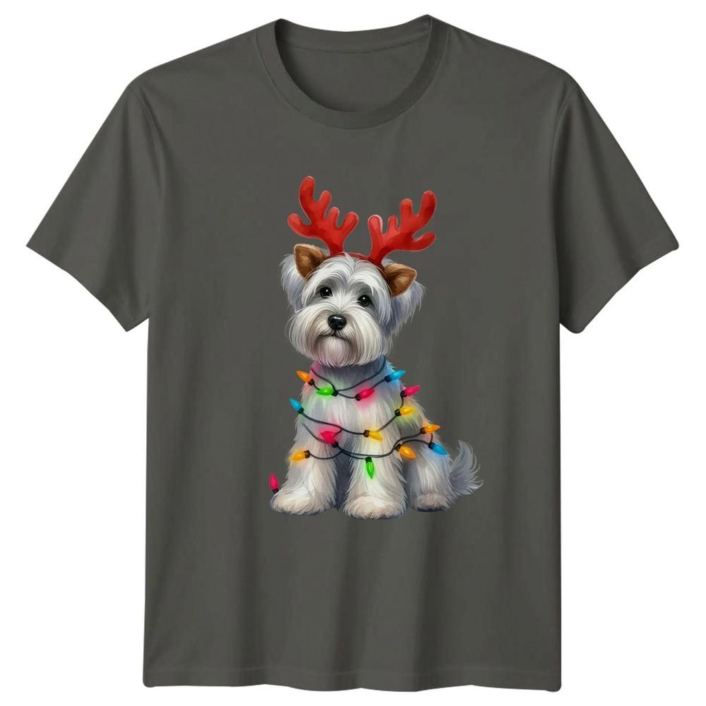 Christmas Dog Lights Antlers Holiday Unisexs TShirt Unisexs Tee Unisex Top S