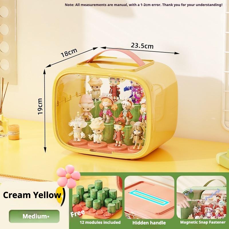 

1pc Dopamine Style Blind Box Display Case With handle Portable Space Capsule Figure Storage Box Stackable Desktop Toy Organizer