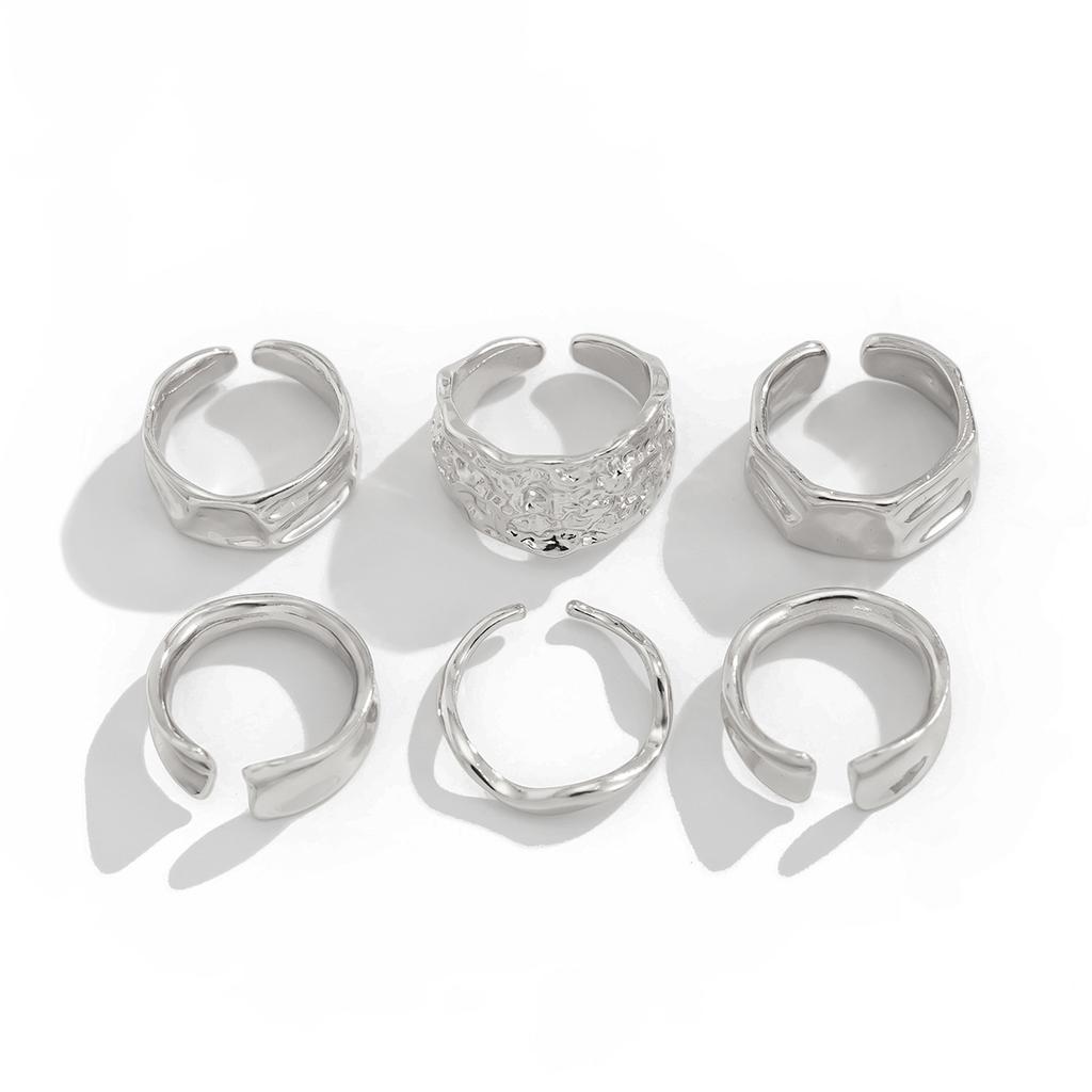 Ring Set: Geometric Flower Design with Pearl Inlay, Adjustable Open Ring, Versatile Index Finger Ring for Women