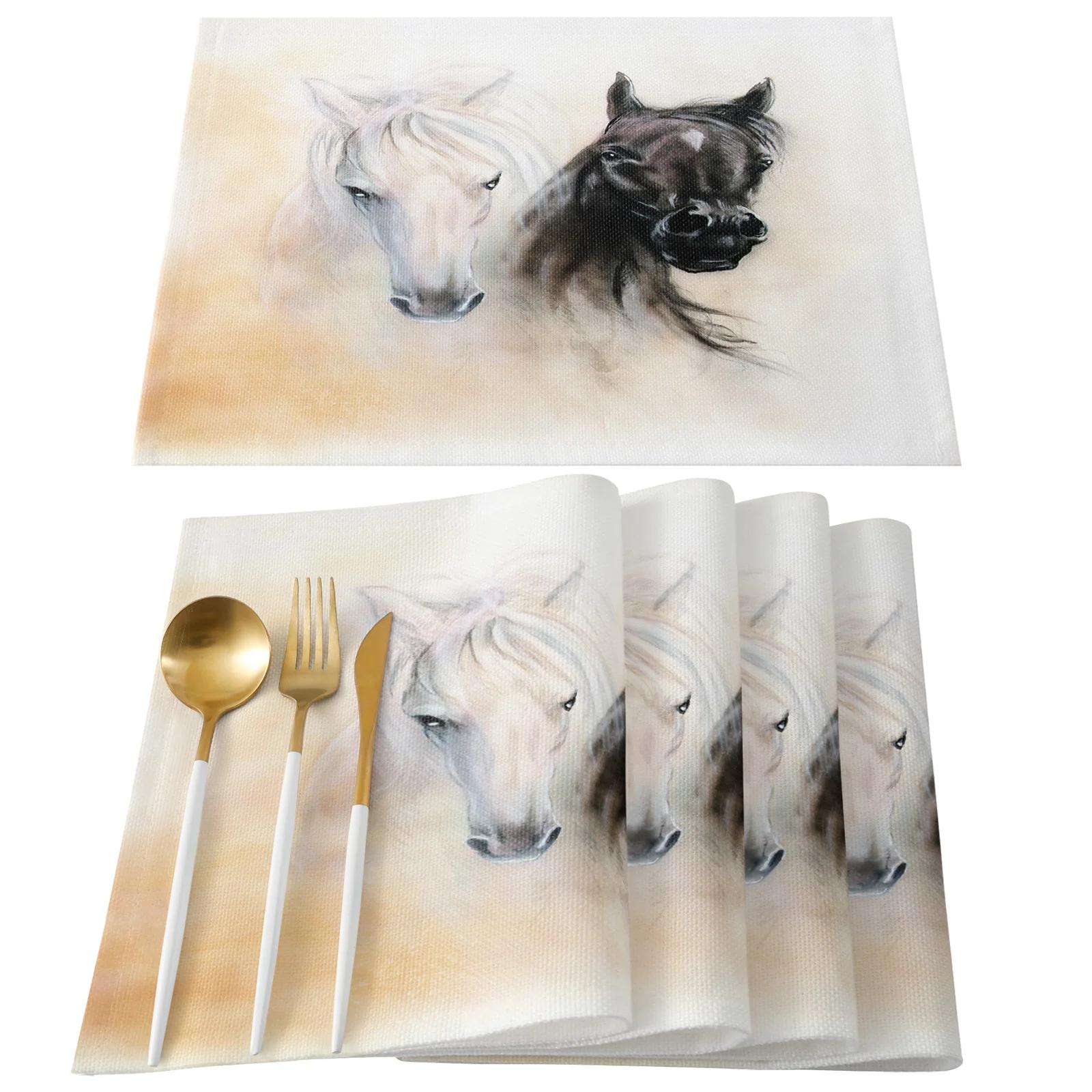 

2/4/6 Pcs Placemat Farm Animal Horse Print Table Mats for Kitchen Table Washable Farmhouse Linen Mats Dining Decoration 2pcs 30x45cm