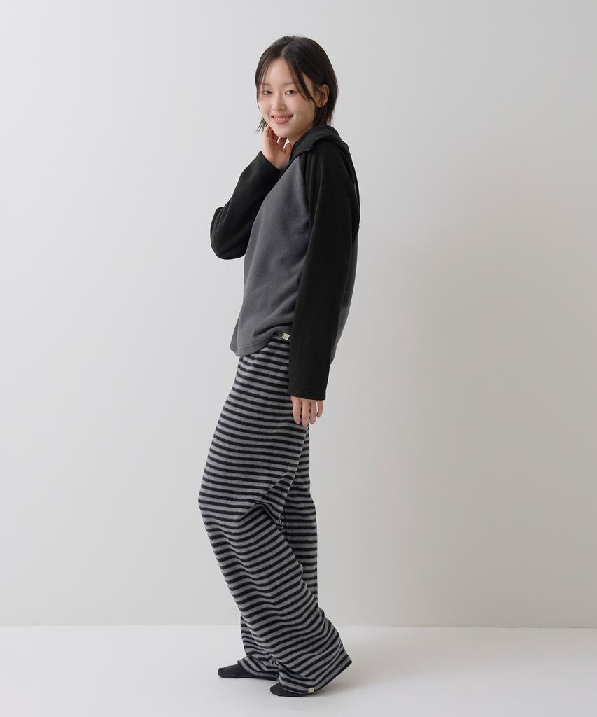 Sayu Striped Brush Elastic Pants Black