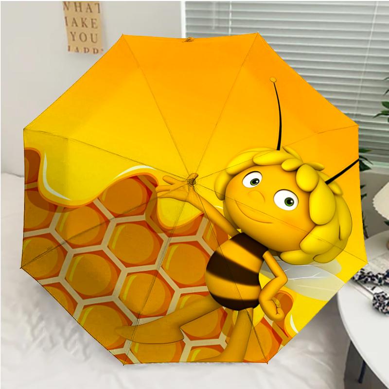 Maya the Bee Print Automatic Umbrella, 8 Rib Iron Frame, Plastic Handle, Suitable for Outdoor Travel &Daily , Ideal Gift