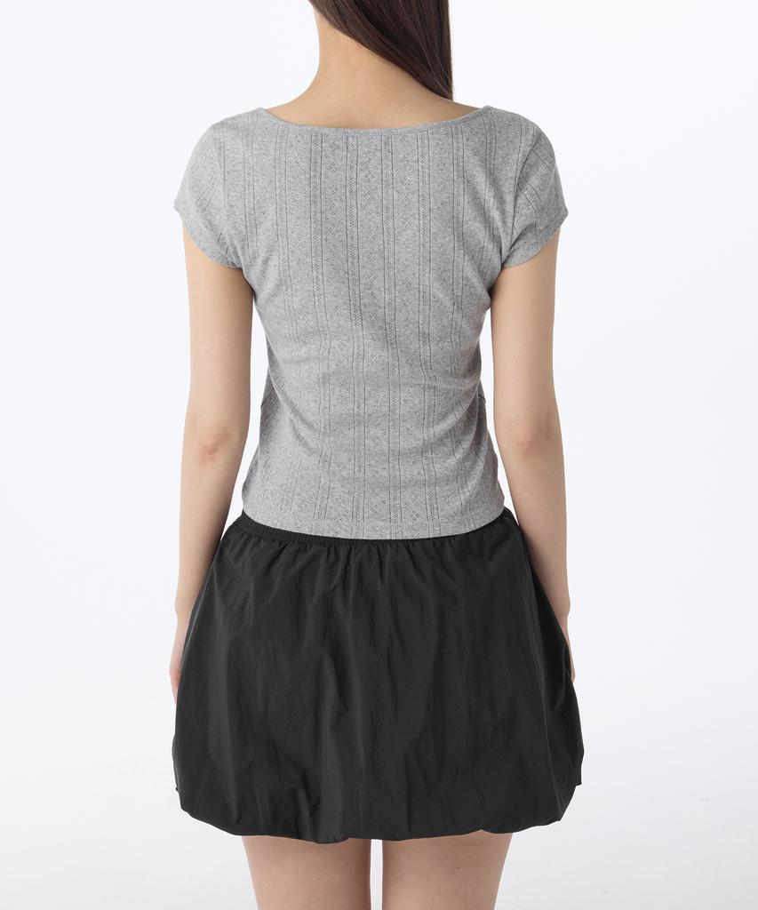 MUSINSA STANDARD WOMAN Women'S Pointel Square Neck Cap Sleeve T-Shirt [Melange Gray]