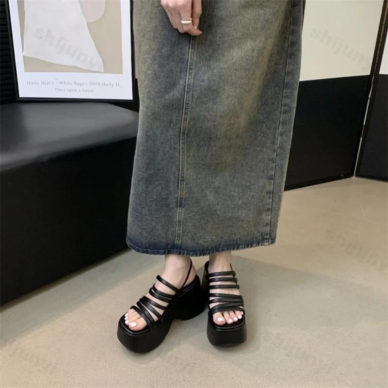 Fashion Women's Roman Sandals 2025 New Summer Beach Shoes Fashion High Heeled Slippers Silver Wedge Platform Slope Heel Casual Sandalias