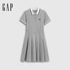 GAP Women's Pleated Logo Contrast Lapel Short Sleeve Dress