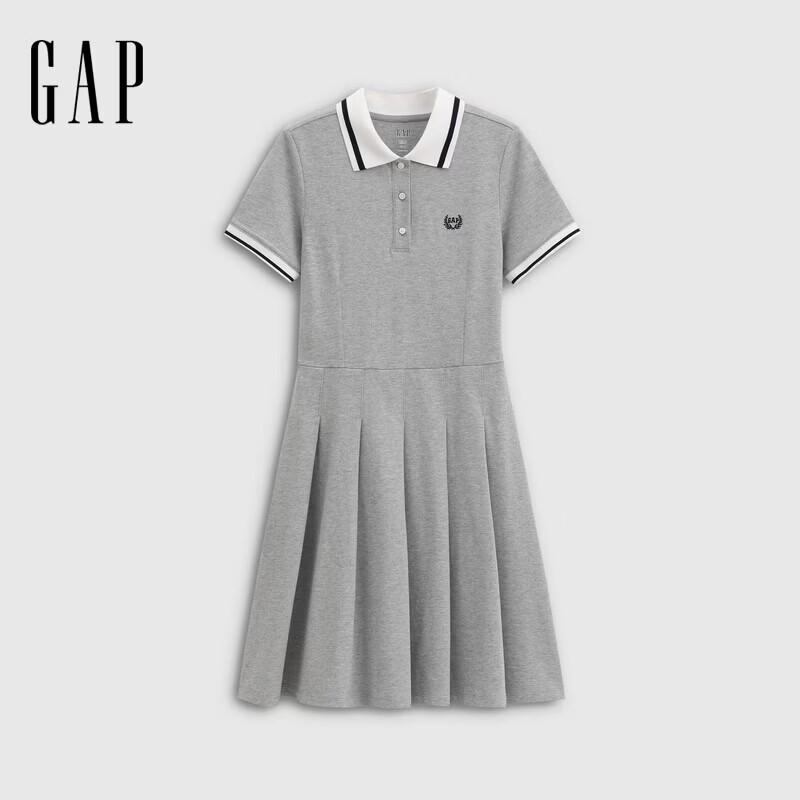 GAP Women's Pleated Logo Contrast Lapel Short Sleeve Dress
