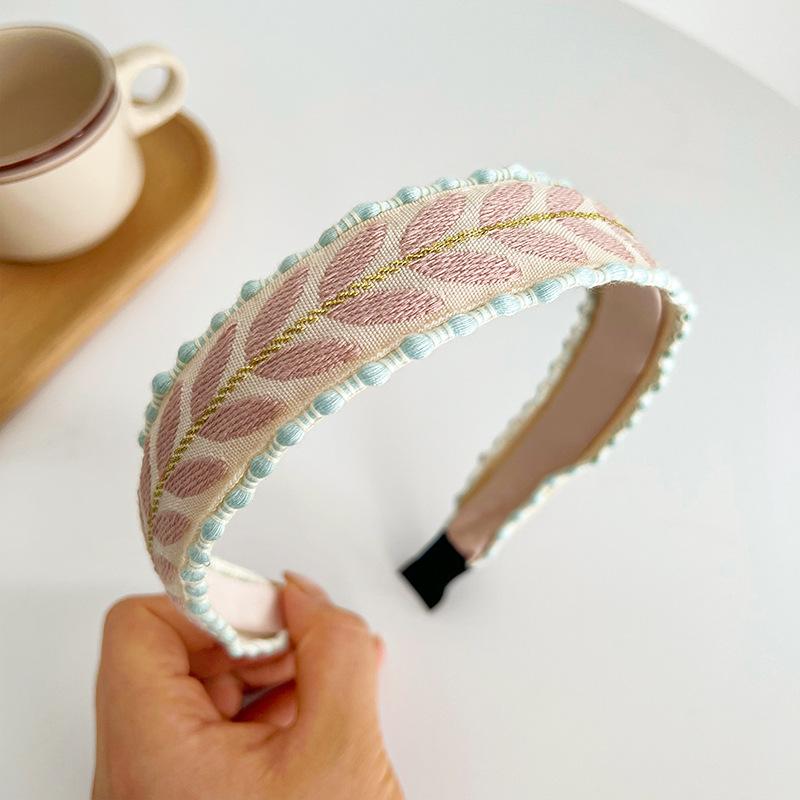 Autumn/Winter Women's Leaf Embroidery Knotted Wide Headband Headband Retro Hair Accessory