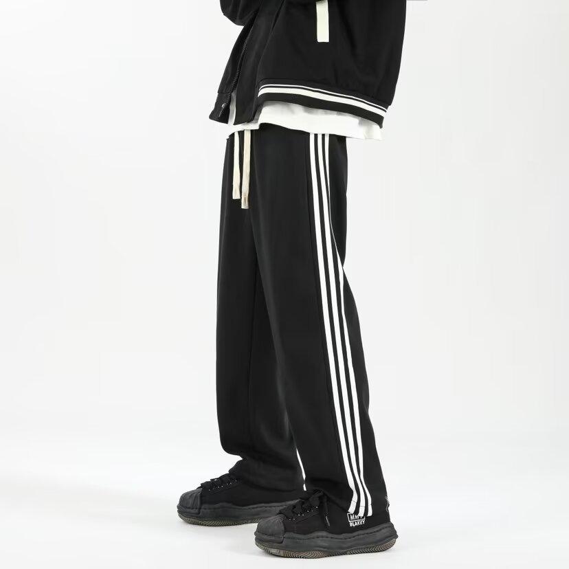 

Мужские свободные прямые спортивные штаны: Модный гонконгский стиль на весну/лето 2XL чёрный